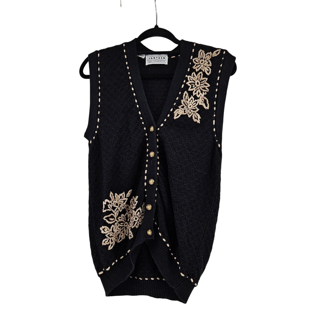 Vintage Jantzen Cottage Hand Embroidered Floral Sweater Vest Med Grandma